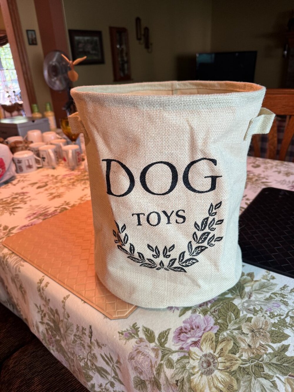 Hemp Dog/Cat Toy Storage Basket 14 1/2" hi x 13"  Handles Beige Collapsible